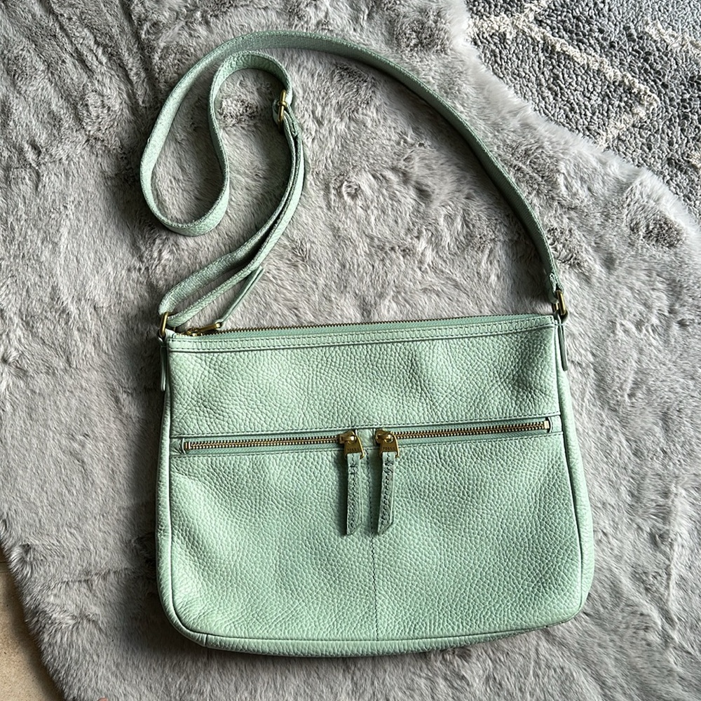 Pair of Fossil Purses - a sea-foam green Crossbody and a black over the shoulder - Picture 2 of 16